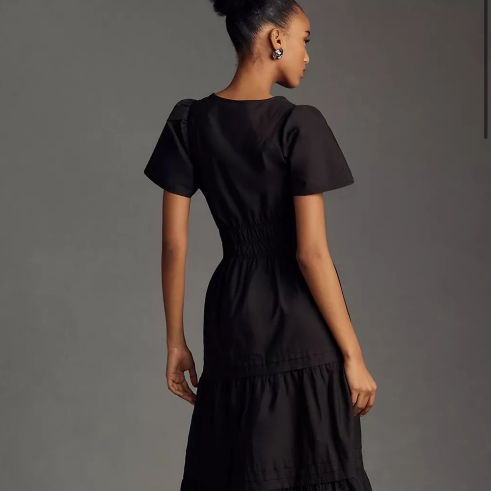 Anthropologie The Somerset Maxi Dress Poplin Edition Tiered Smocked Waist Black - Picture 5 of 9